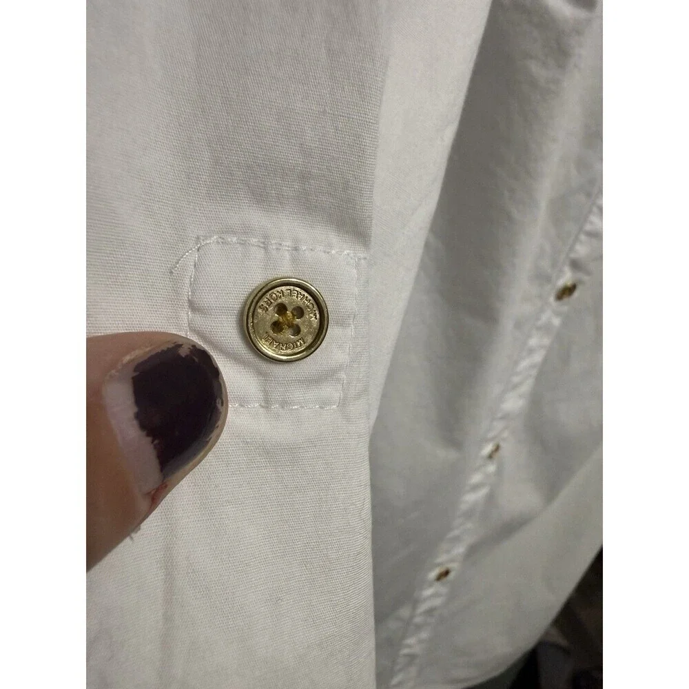 Michael Kors Women Roll Tab Long Sleeve White Button Down Cotton Casual Shirt S